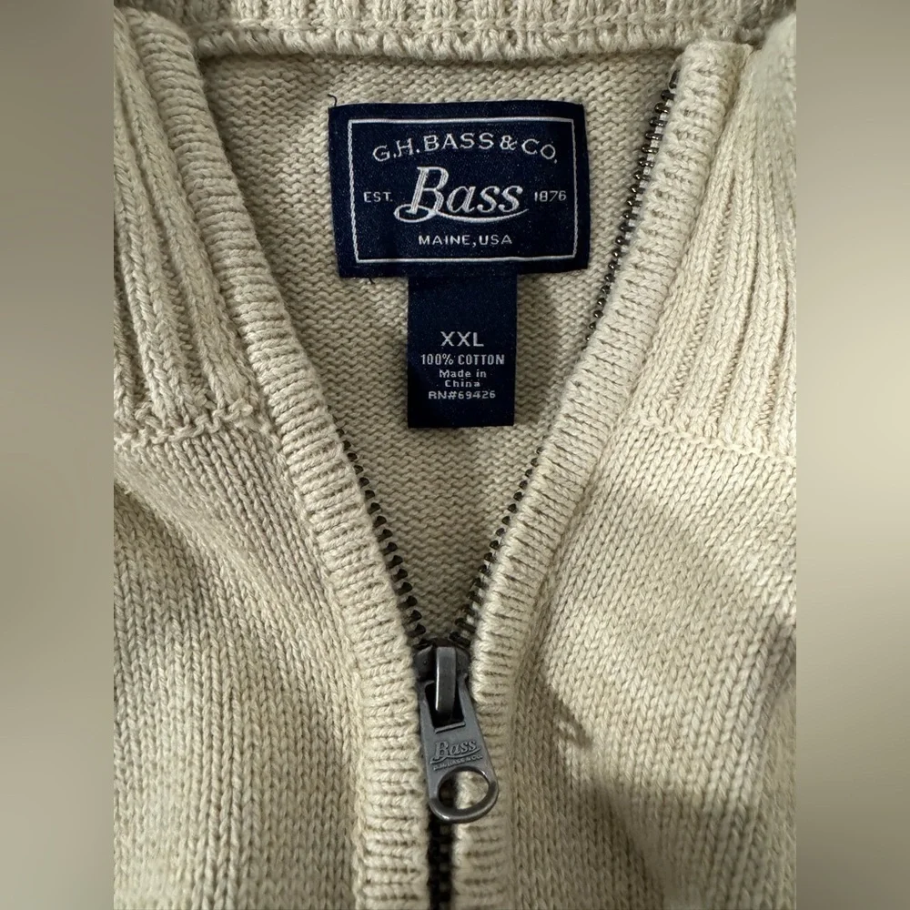 G.H. Bass Sweater Men's Size XXL Pullover 100% Cotton Beige 1/4 Zip